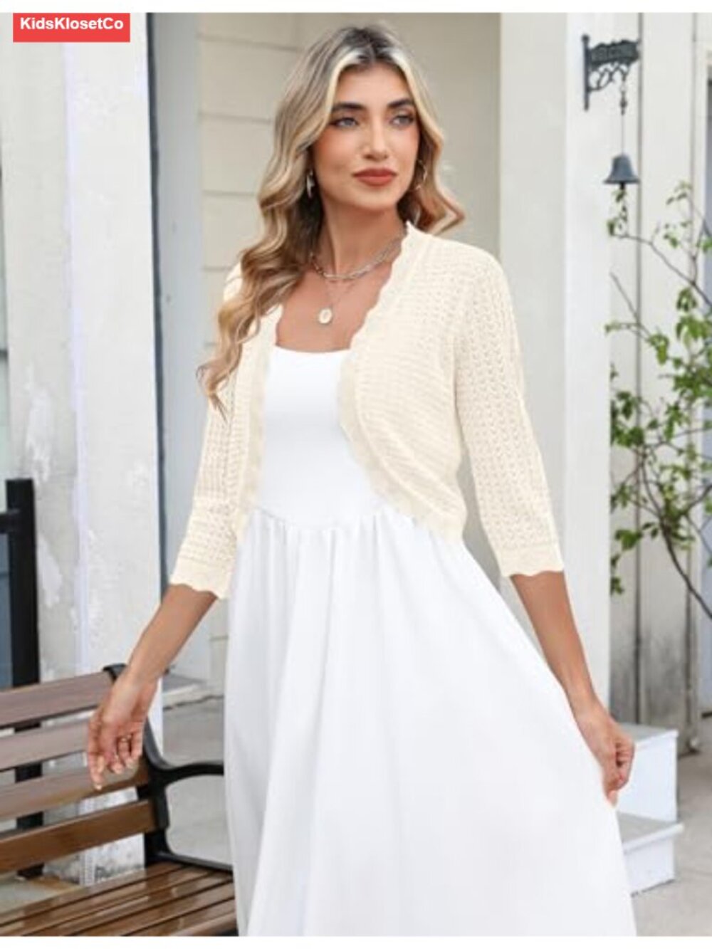3/4 Sleeve Cropped Cardigan Knit Open Front Bolero Shrug for Dresses - Picture 2 of 6